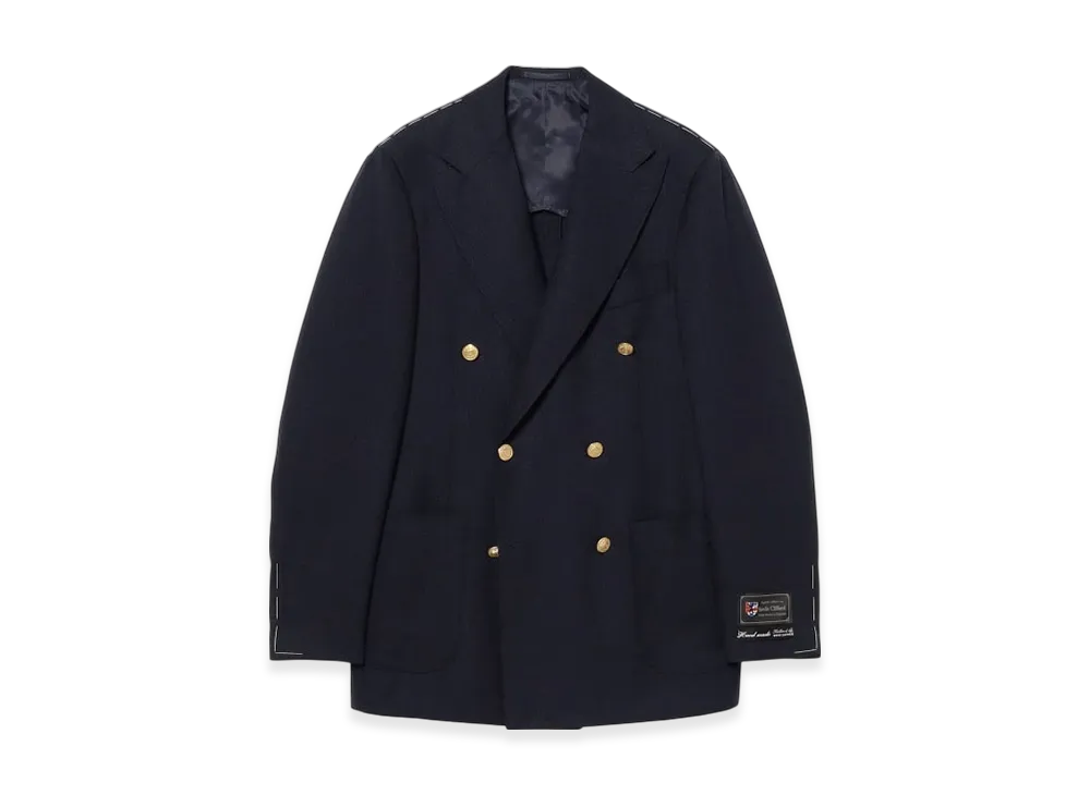 BEAMS Handmade Savile Clifford Wool Mohair Double-Breasted Blazer "Navy"