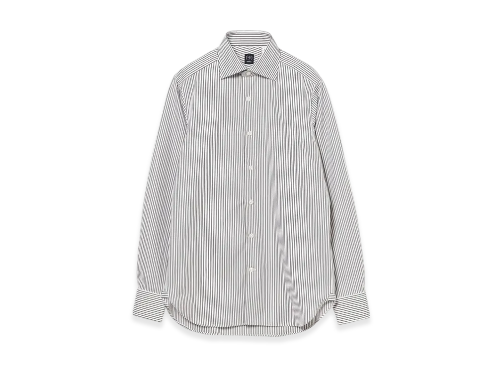 BEAMS Cotton Brown Pencil Stripe Wide Collar Shirt "Brown"