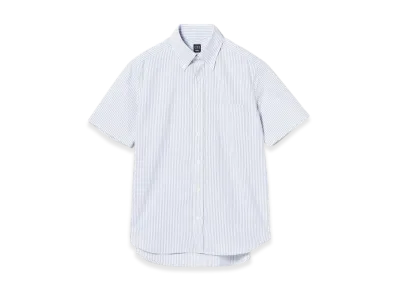 BEAMS Coolmax Oxford Striped Short Sleeve Button Down "Blue"