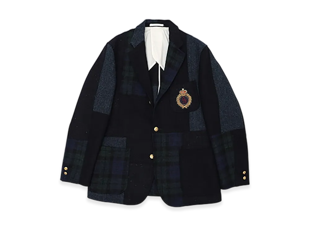 BEAMS PLUS x ACADEMY by Chris Echevarria 3B Jacket Harris Tweed Patchwork "Navy"