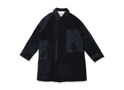 BEAMS PLUS x ACADEMY by Chris Echevarria Bal Collar Coat Harris Tweed Patchwork "Navy"