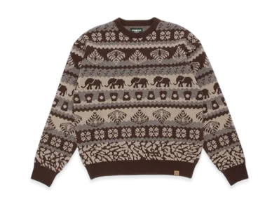 STARBUCKS STAND by BEAMS Jacquard Crew Knit "Brown"