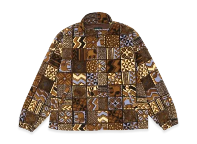 STARBUCKS STAND by BEAMS All Over Print Fleece Zip Blouson "Brown"