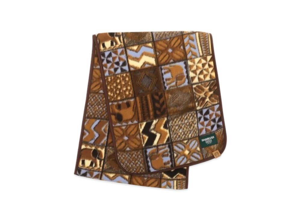 STARBUCKS STAND by BEAMS All Over Print Fleece Muffler "Brown"