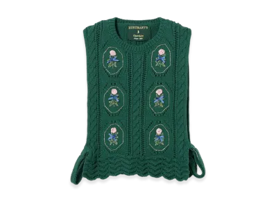 BEAMS COUTURE x RURU MARY'S Hand-Embroidered Knit Vest "Dark Green"