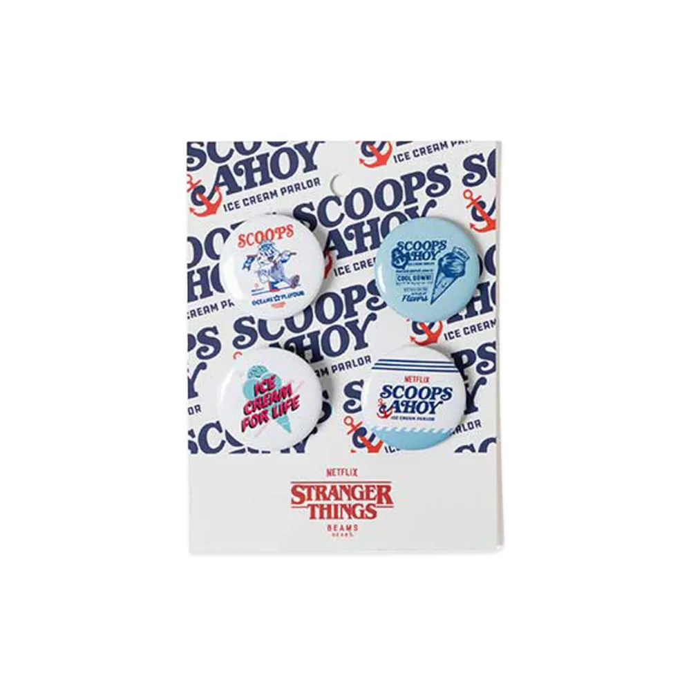 BEAMS HEART x Stranger Things Scoops Ahoy Can Badges "Multi"