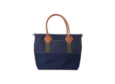 L.L.Bean x BEAMS PLUS Deep Bottom Leather Handle Zip Tote M "Navy"