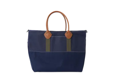L.L.Bean x BEAMS PLUS Deep Bottom Leather Handle Zip Tote L "Navy"