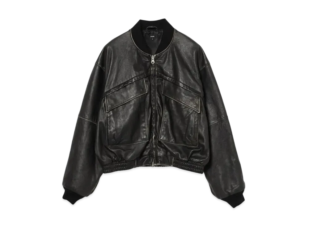 BEAMS Distressed Leather Short Blouson "Black"