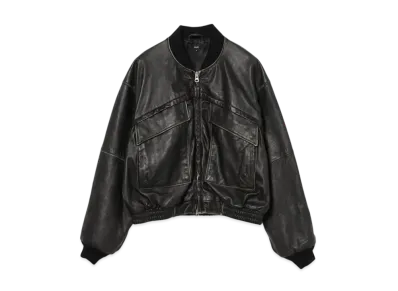 BEAMS Distressed Leather Short Blouson "Black"