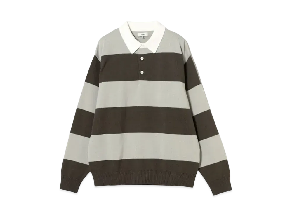 BEAMS Solotex(R)7G Border Lager Knit Polo Shirt "ChacoalGray"