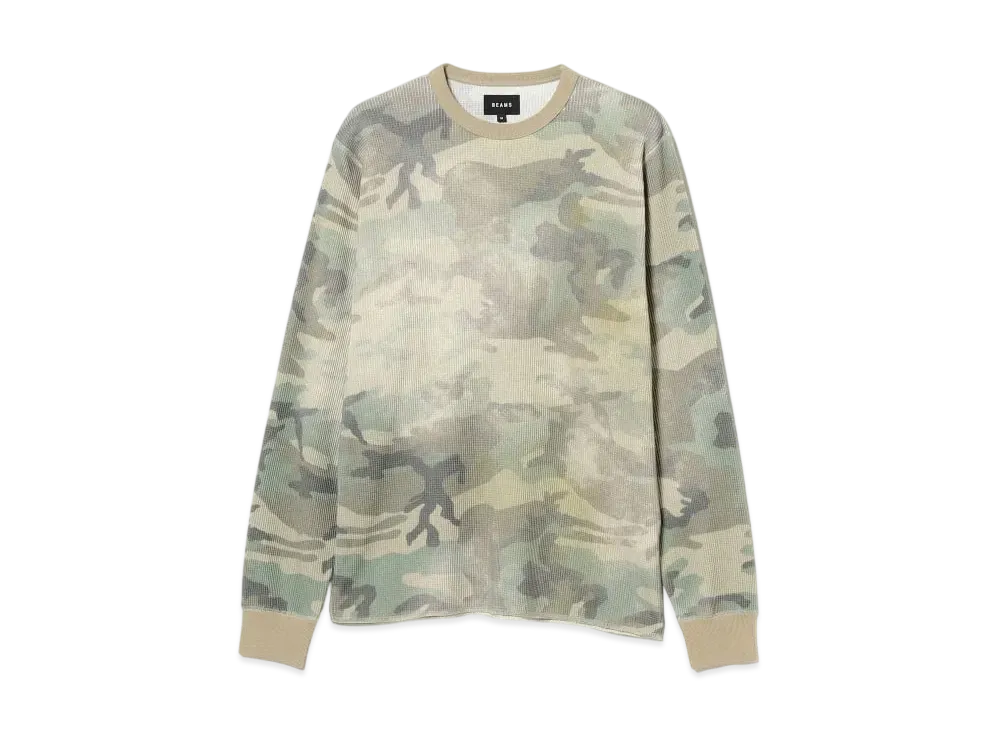 BEAMS Printed Thermal Crewneck Tee "Woodland"