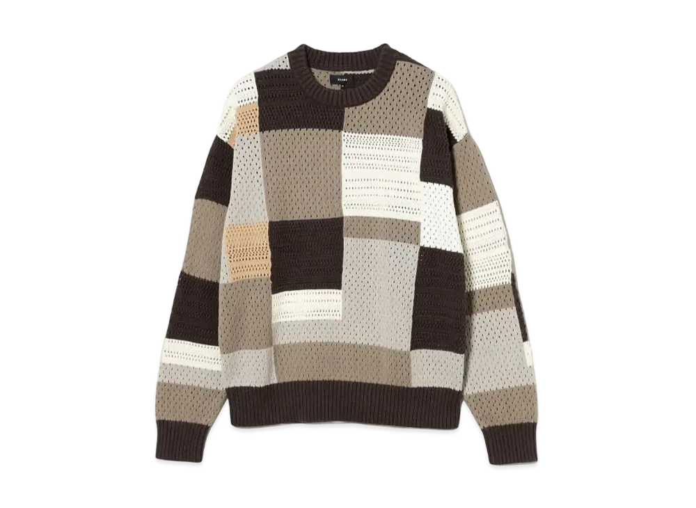 BEAMS Crazy Crew Neck Knit "Brown/Beige/White"