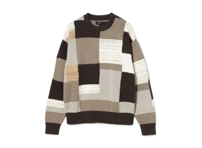 BEAMS Crazy Crew Neck Knit "Brown/Beige/White"