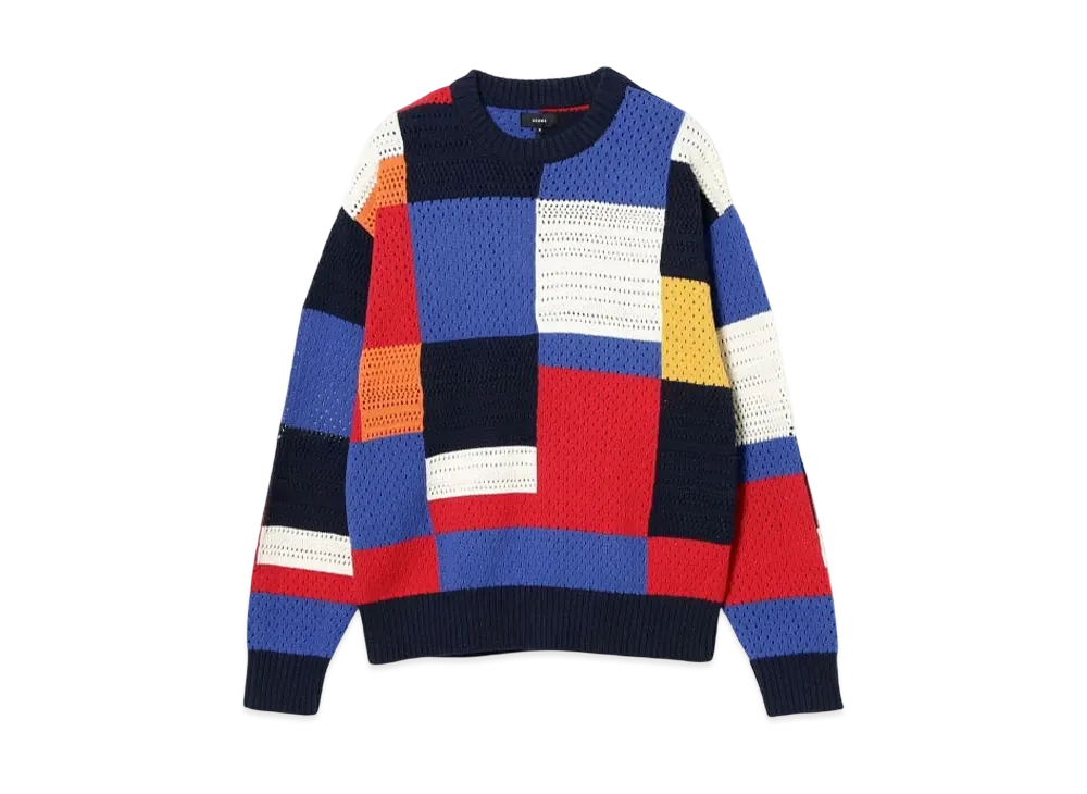 BEAMS Crazy Crew Neck Knit "Navy/Blue/Red"