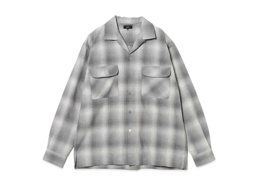 BEAMS Ombre Check Open Collar Shirt "Gray"