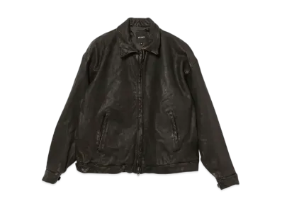 BEAMS Distressed Leather Zip Blouson "Black"