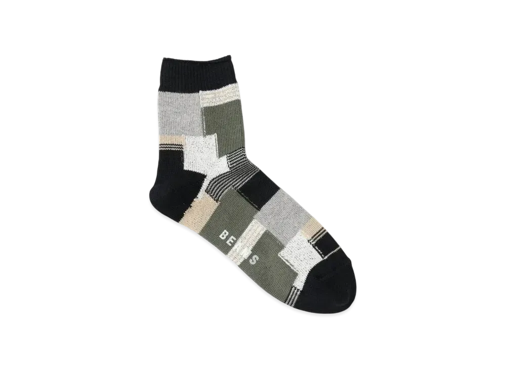 BEAMS Patchwork Quarter Socks "Black"