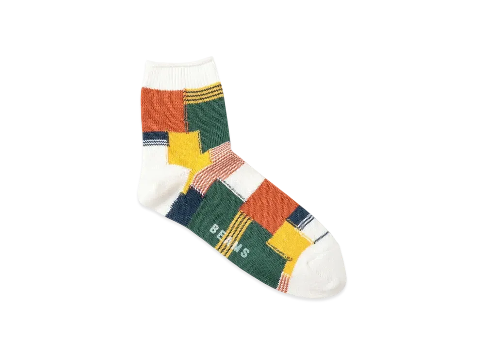 BEAMS Patchwork Quarter Socks "OffWhite"