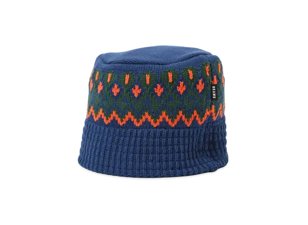 BEAMS Jacquard Knit Bucket Hat "Navy"