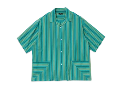 BEAMS Dobby Striped Open Collar Shirt "Teal"