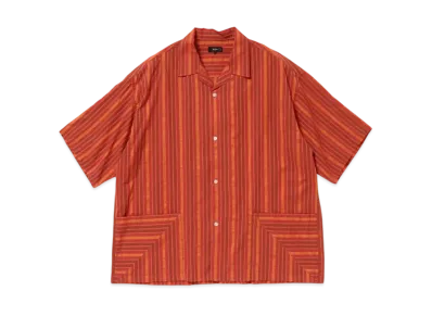 BEAMS Dobby Striped Open Collar Shirt "Red"