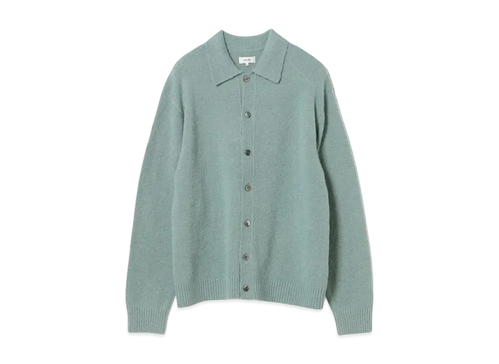 BEAMS 7 Gauge Alpaca Knit Polo Cardigan "Sax"