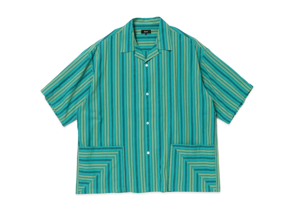 BEAMS Dobby Striped Open Collar Shirt "Teal"