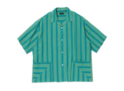 BEAMS Dobby Striped Open Collar Shirt "Teal"