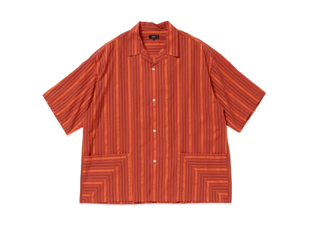 BEAMS Dobby Striped Open Collar Shirt "Red"
