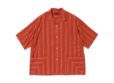 BEAMS Dobby Striped Open Collar Shirt "Red"