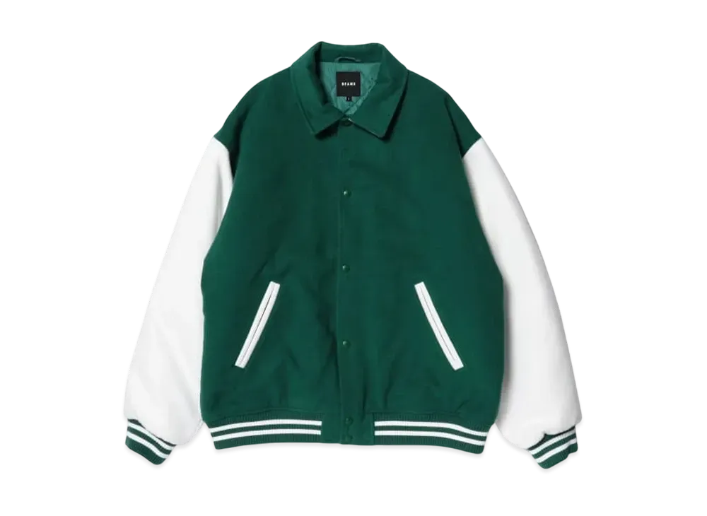 BEAMS Fleece Stadium Coaches Jacket "GreenOffWhite"