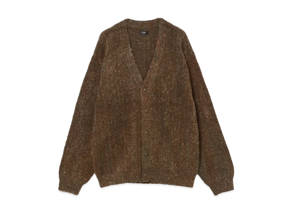 BEAMS 5 Gauge Boucle Stripe Cardigan "Brown"
