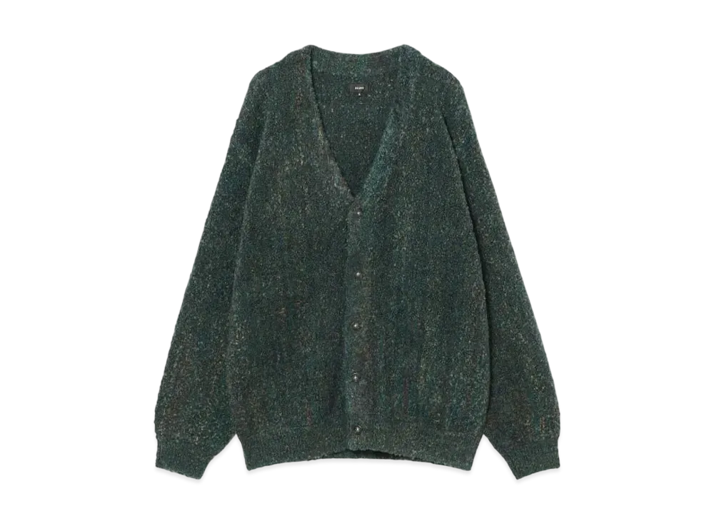 BEAMS 5 Gauge Boucle Stripe Cardigan "Green"