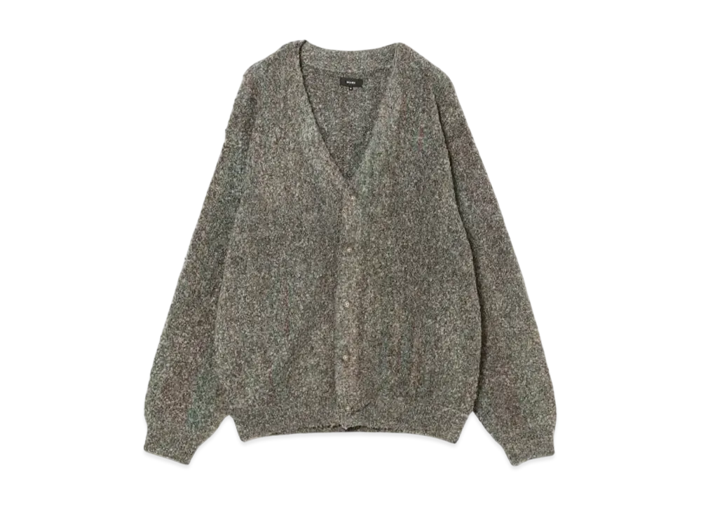 BEAMS 5 Gauge Boucle Stripe Cardigan "Gray"
