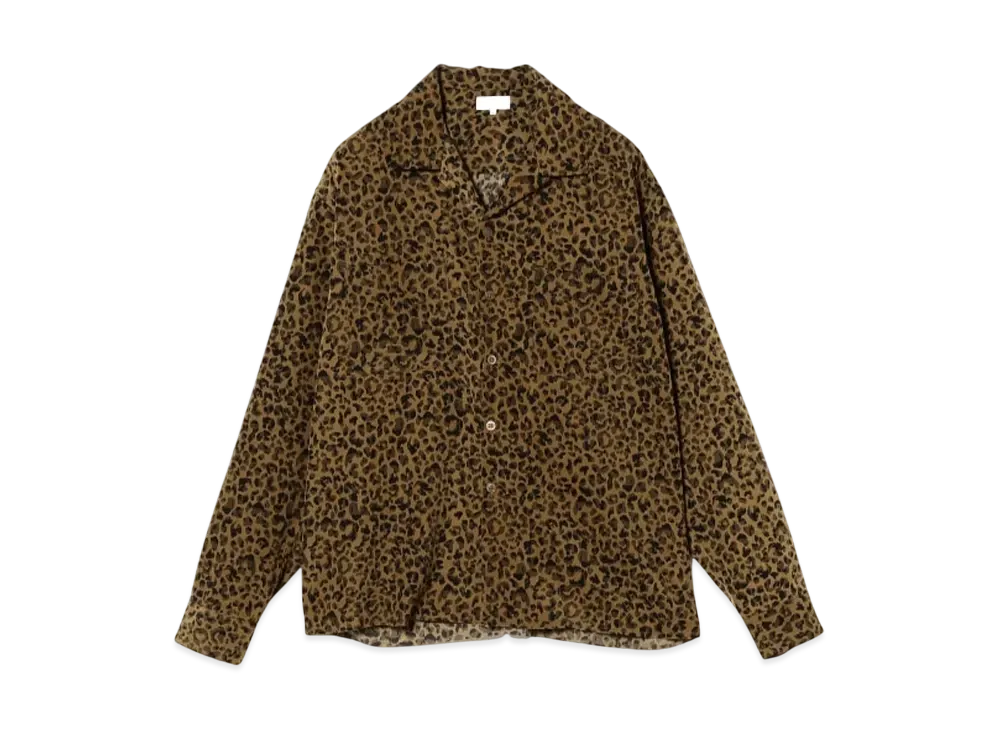 BEAMS Animal Print Cut-Off Open Collar Shirt "Brown"