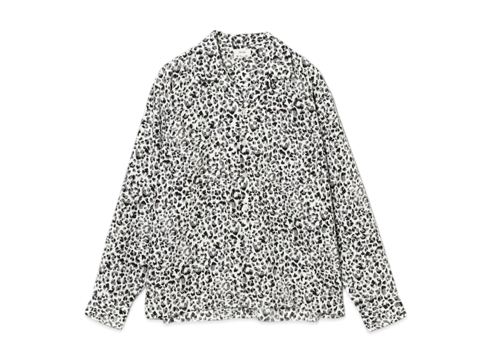 BEAMS Animal Print Cut-Off Open Collar Shirt "White"