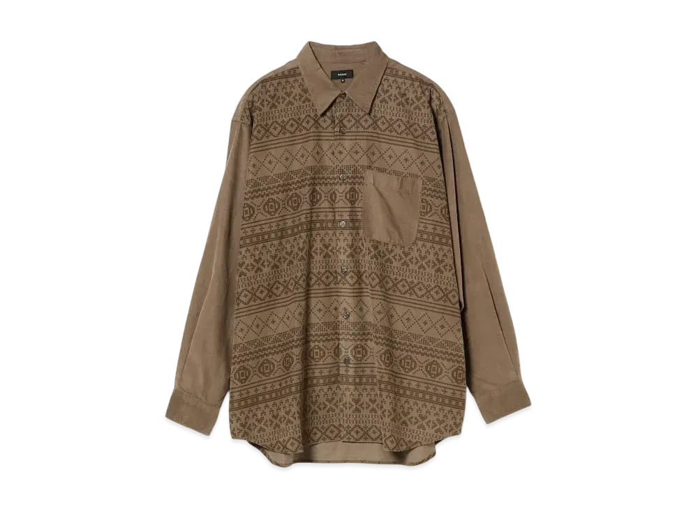 BEAMS Knit Print Corduroy Shirt "Beige"