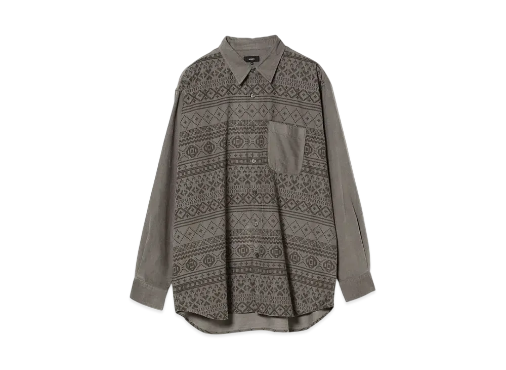 BEAMS Knit Print Corduroy Shirt "Gray"