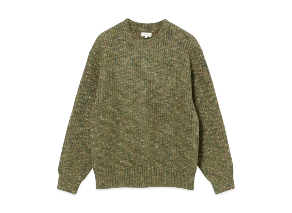 BEAMS 5 Gauge Shaggy Crew Neck Knit "Olive"
