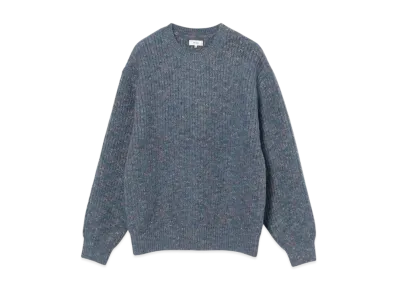 BEAMS 5 Gauge Shaggy Crew Neck Knit "Blue"