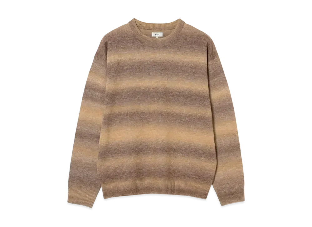 BEAMS Fade Border Crew Neck Knit "Khaki"