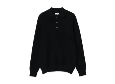 BEAMS 12 Gauge Rib Knit Polo Shirt "Navy"
