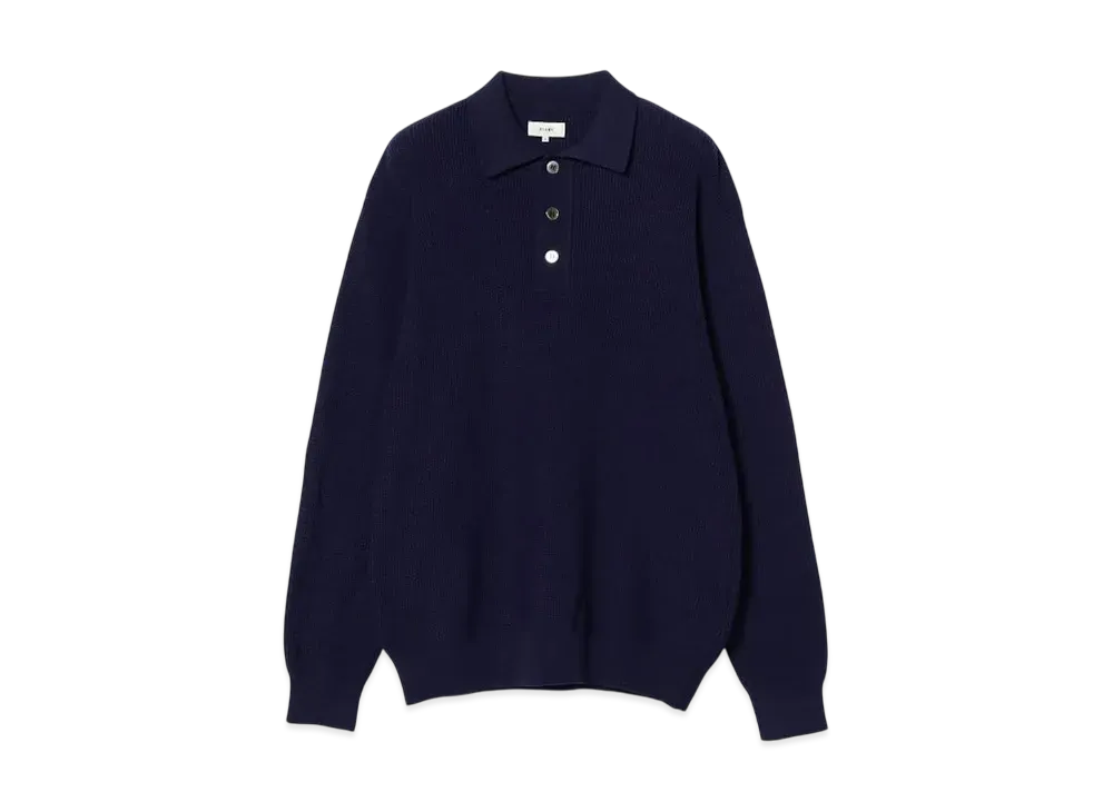 BEAMS 12 Gauge Rib Knit Polo Shirt "Black"