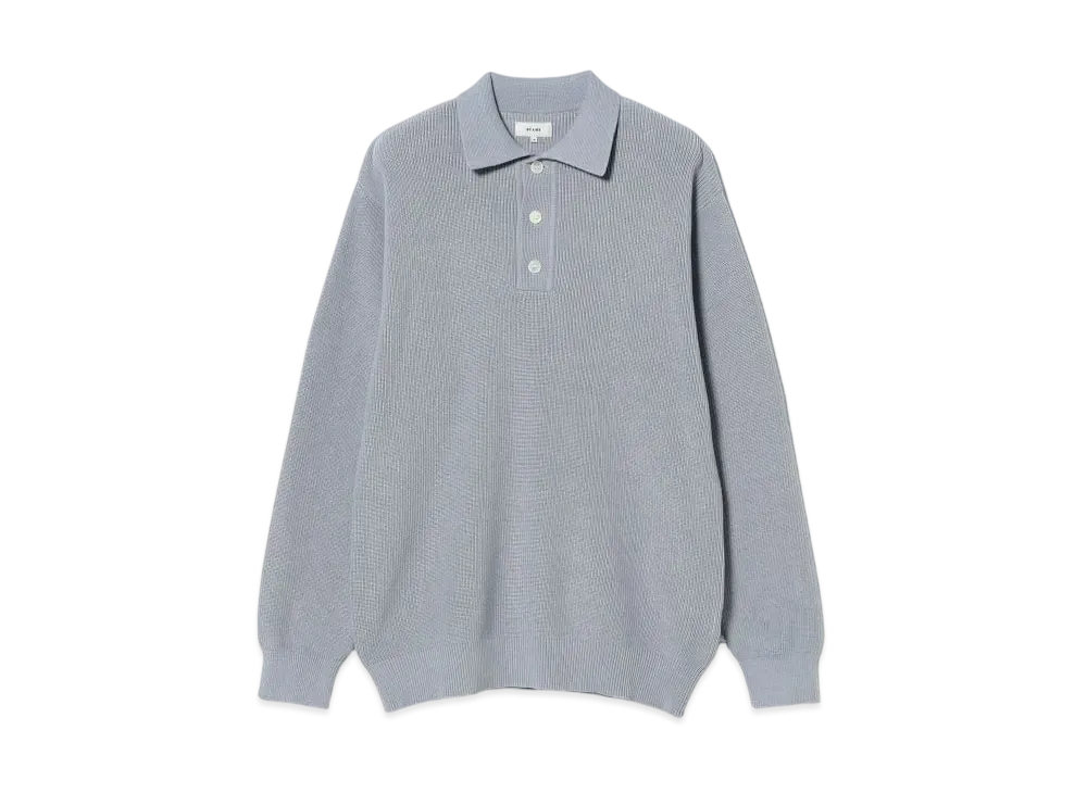 BEAMS 12 Gauge Rib Knit Polo Shirt "LightGray"