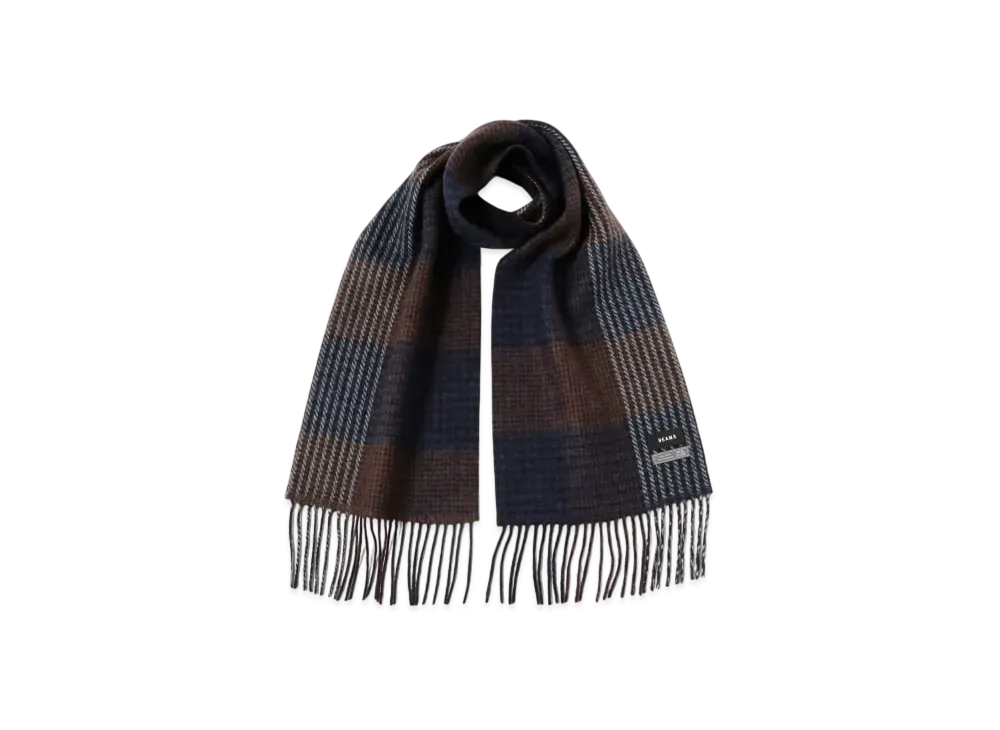 BEAMS Houndstooth Block Check Muffler "Navy"