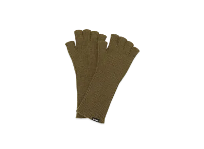 BEAMS Rim Knit Fingerless Gloves "Khaki"