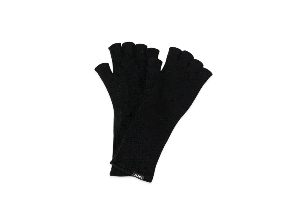 BEAMS Rim Knit Fingerless Gloves "Black"