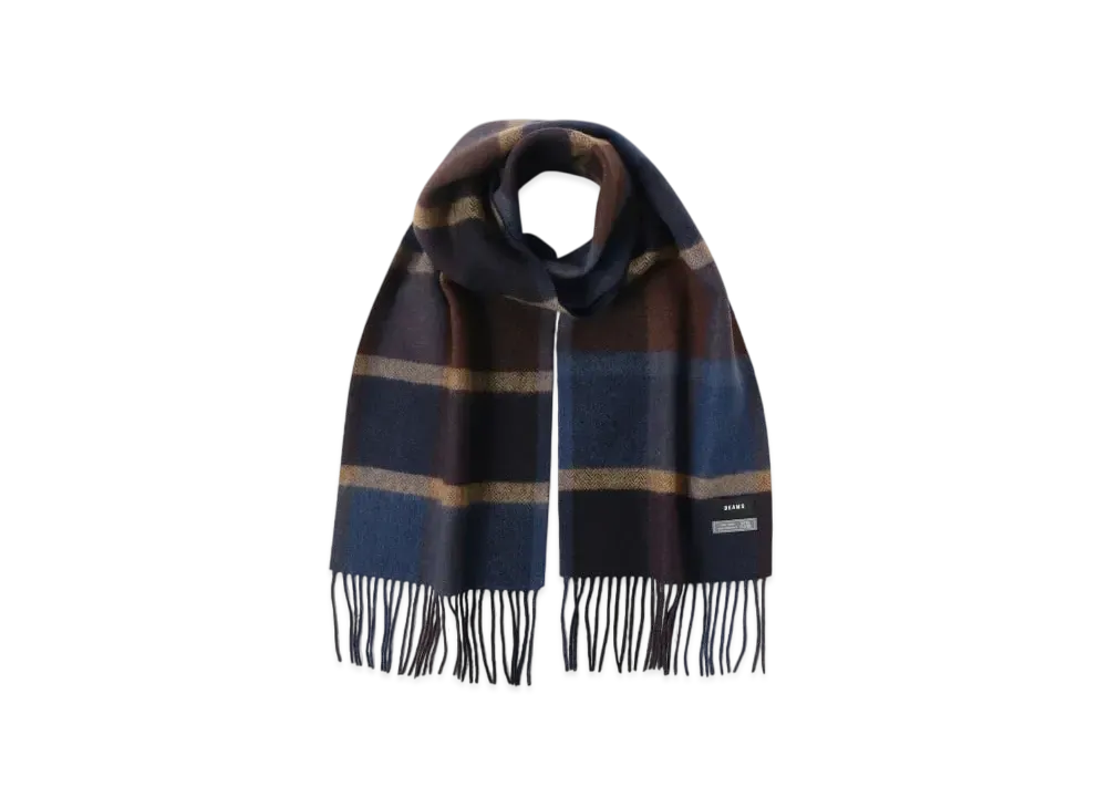 BEAMS Reversible Block Check Muffler "Navy"