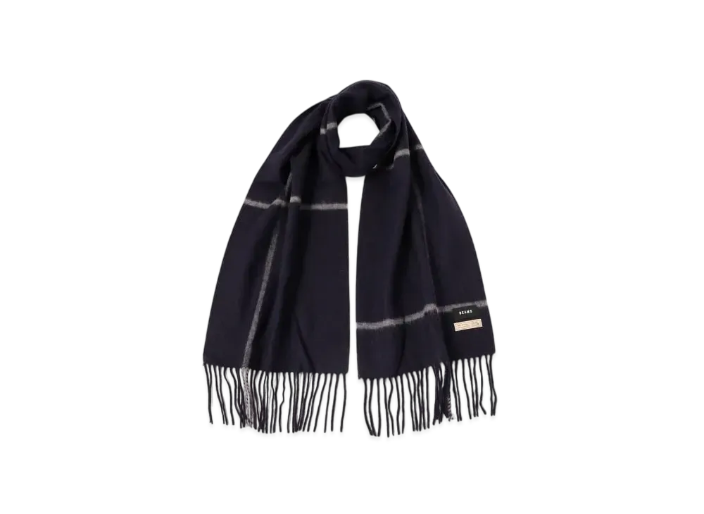 BEAMS Window Pen Check Alpaca Scarf "Navy"
